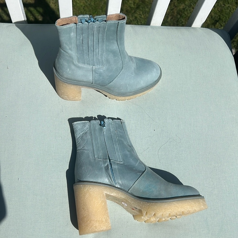 Free People Light Blue Leather Platform Chelsea Boots